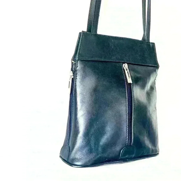 VERA PELLE BLACK LEATHER SHOULDER BAG MADE  IN ITALY - Picture 1 of 15